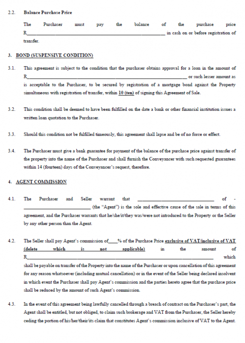 Agreement of Sale of Immovable Property (Freehold or Sectional Title Unit)