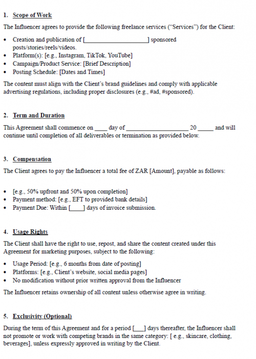 Social Media Influencer Agreement